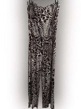 Bisou Bisou Jumpsuit Animal Print Wide-Leg Brown & White Size 10